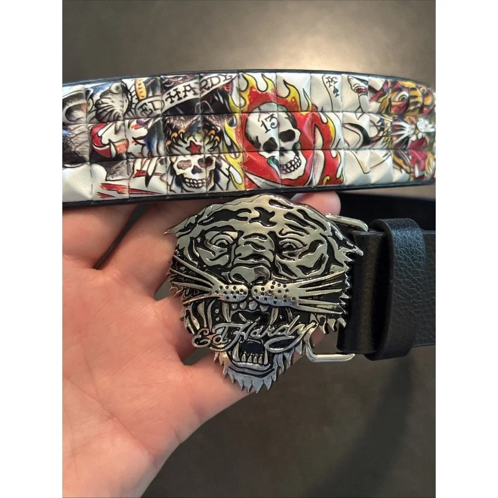 Ed Hardy‎ Studded Black Leather Belt Size 40 | MSRP = $80